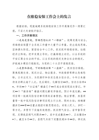 在维稳安保工作会上的发言