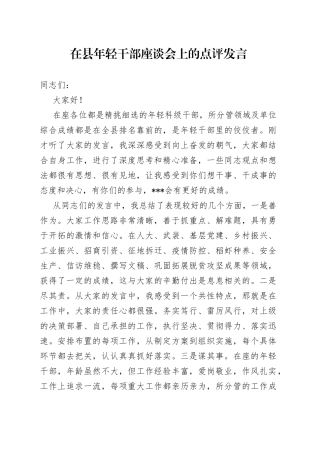在县年轻干部座谈会上的点评发言