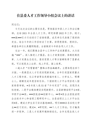 在县委人才工作领导小组会议上的讲话