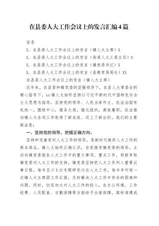 在县委人大工作会议上的发言汇编4篇