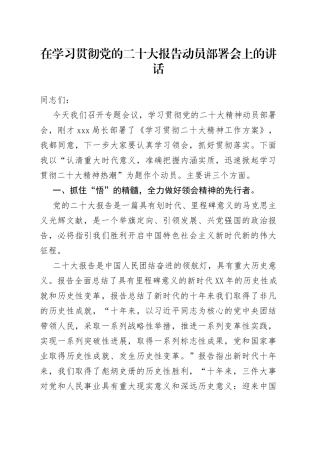 在学习贯彻二十大报告动员部署会上的讲话