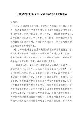 在预算内投资项目专题推进会上的讲话