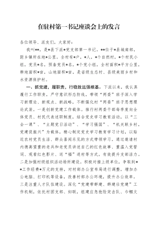 在驻村第一书记座谈会上的发言