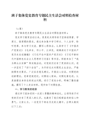 （2篇）班子集体教育专题民主生活会对照检查材料