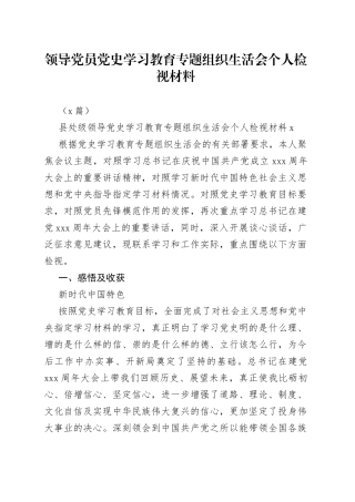 （2篇）领导党员学习教育专题组织生活会个人检视材料