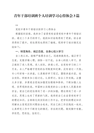 （3篇）党校青年干部培训班个人培训学习心得体会