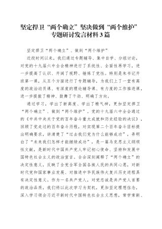 （3篇）坚定捍卫“两个确立”坚决做到“两个维护”专题研讨发言材料