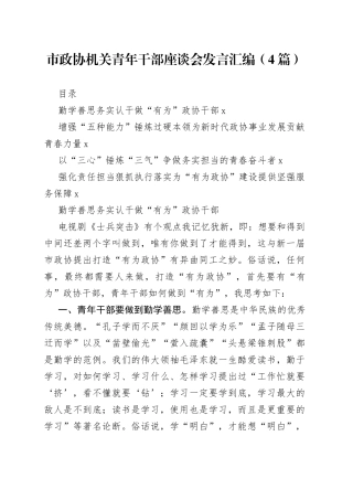 （4篇）市政协机关青年干部座谈会发言汇编