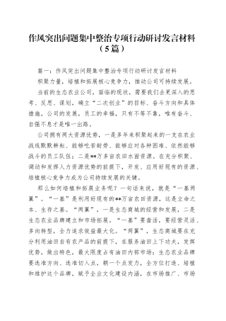 （5篇）作风突出问题集中整治专项行动研讨发言材料