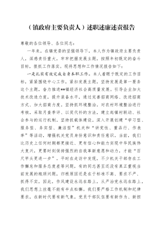 （镇政府主要负责人）述职述廉述责报告