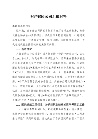 财产保险公司汇报材料