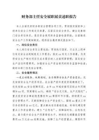 财务部主任安全履职履责述职报告