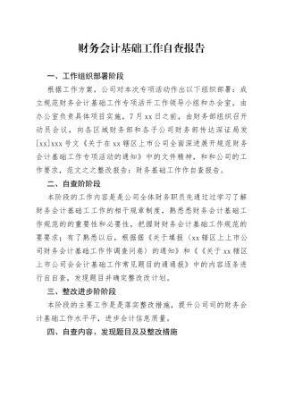 财务会计基础工作自查报告