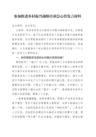 参加推进乡村振兴战略培训会心得发言材料