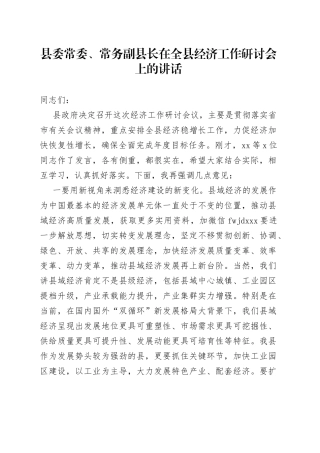 常务副县长在全县经济工作研讨会上的讲话