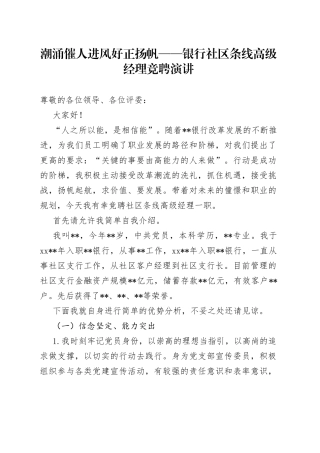潮涌催人进风好正扬帆银行社区条线高级经理竞聘演讲