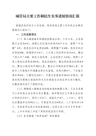 城管局主要工作和民生实事进展情况汇报