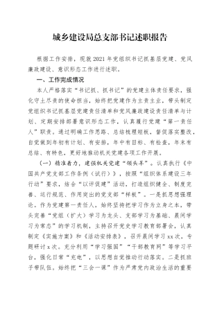 城乡建设局总支部书记述职报告