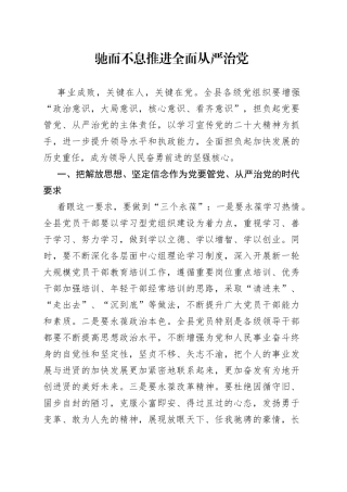 驰而不息推进全面从严治党