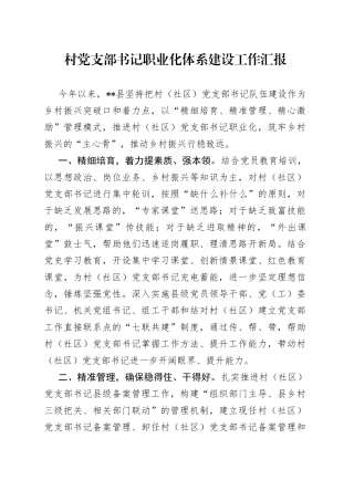 村党支部书记职业化体系建设工作汇报