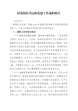 村党组织书记抓党建工作述职报告