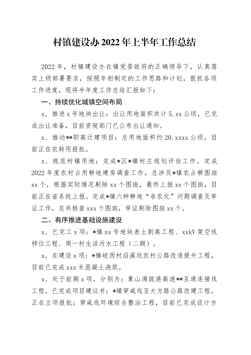 村镇建设办2022年上半年工作总结_第1页