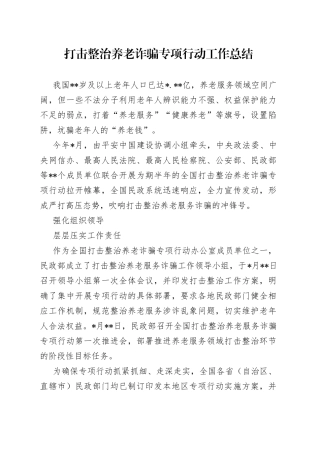 打击整治养老诈骗专项行动工作总结