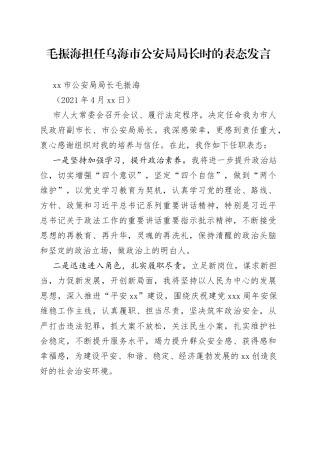 担任GA局局长时的表态发言