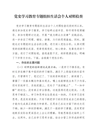党史学习教育专题组织生活会个人对照检查