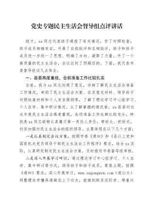 党史专题民主生活会督导组点评讲话