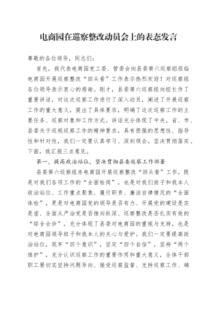 电商园在巡察整改动员会上的表态发言