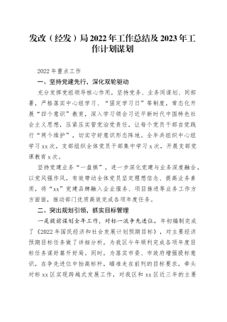 发改（经发）局2022年工作总结及2023年工作计划谋划