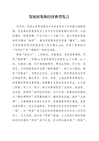 发展村集体经济典型发言