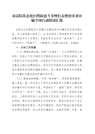 法院常态化扫黑除恶斗争暨打击整治养老诈骗专项行动情况汇报