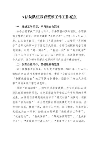 法院队伍教育整顿工作工作亮点