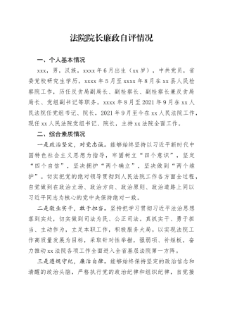 法院院长廉政自评情况