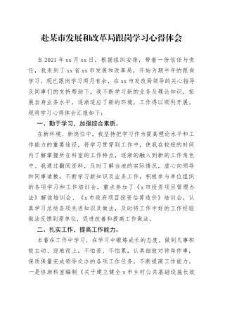 赴某市发展和改革局跟岗学习心得体会