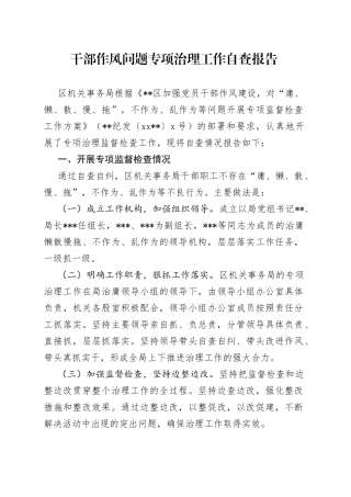 干部作风问题专项治理工作自查报告