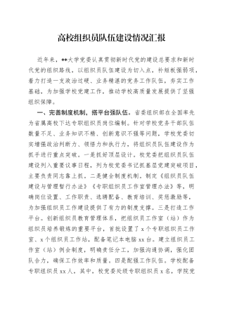 高校组织员队伍建设情况汇报