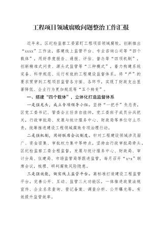 工程项目领域腐败问题整治工作汇报