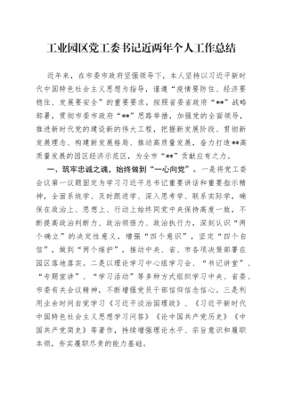 工业园区党工委书记近两年个人工作总结