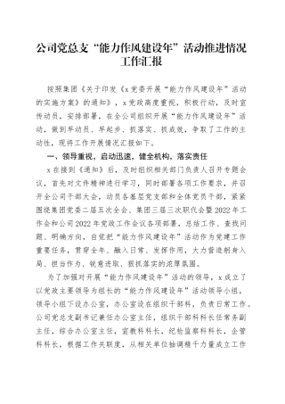 公司“能力作风建设年”活动推进情况工作汇报