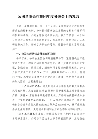 公司董事长在集团年度务虚会上的发言