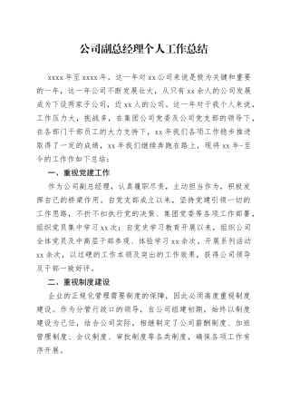 公司副总经理个人工作总结