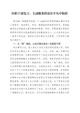 挂职干部发言：主动服务群众在平凡中精彩