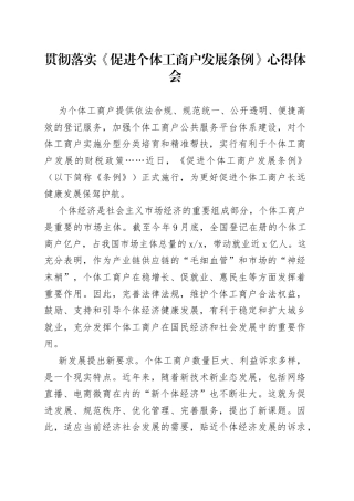 贯彻落实《促进个体工商户发展条例》心得体会