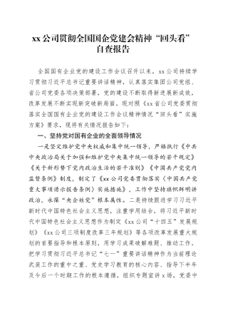 贯彻全国国企党建会精神“回头看”自查报告