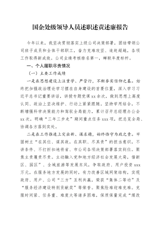 国企处级领导人员述职述责述廉报告