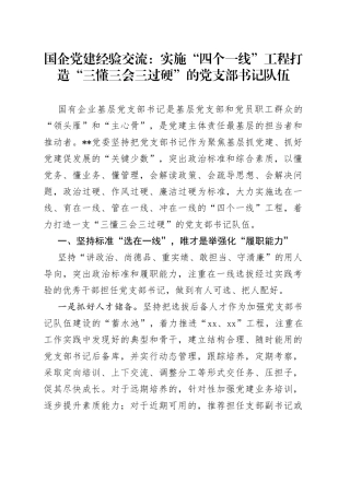 国企党建经验交流：实施“四个一线”工程打造“三懂三会三过硬”的党支部书记队伍