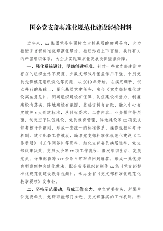 国企党支部标准化规范化建设经验材料